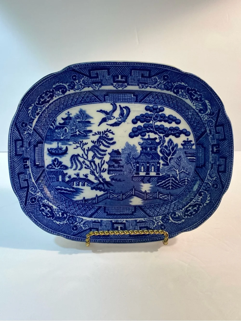 Allertons Blue Willow Vintage Antique Serving Plate Platter 9.5” x 7.75” England